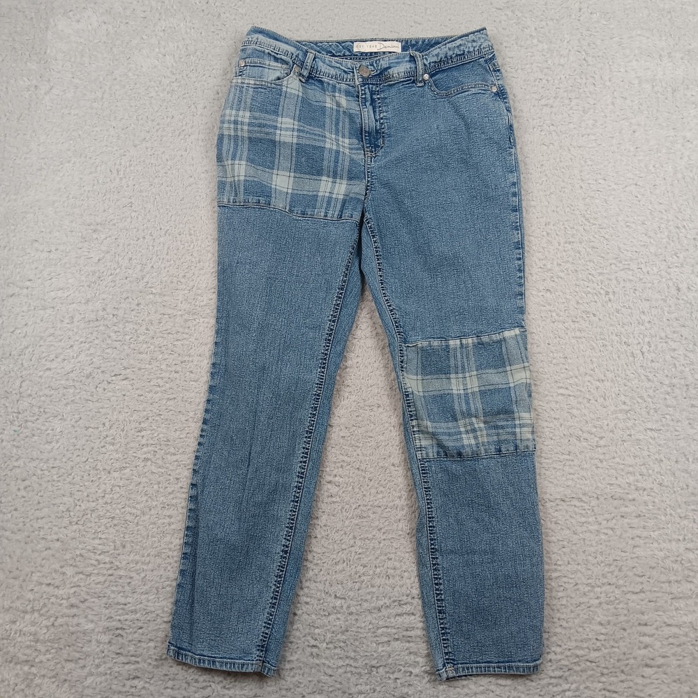 Est. 1946 Denim Straight Leg Jeans Women 6 Blue Plaid Patchwork Hi-Rise RN37080